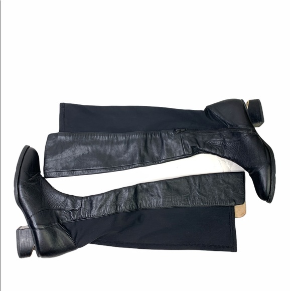 Belle Classical knee high black leather boots 6 stretch panel - Picture 5 of 10